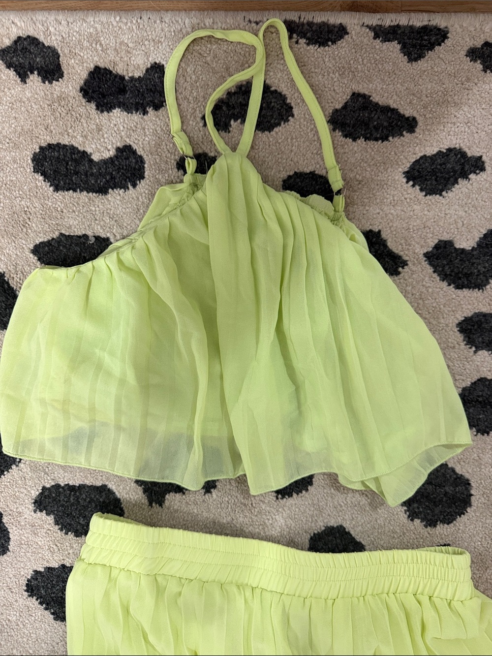 Pleated Lime Green Chiffon Two-Piece Set